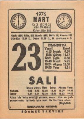 23 Mart 1976 Takvim Yaprağı EFM(N)5964 - 3