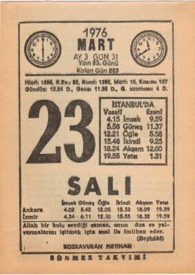 23 Mart 1976 Takvim Yaprağı EFM(N)5964 - 1