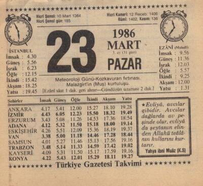 23 Mart 1986 Takvim Yaprağı EFM(N)5933 - 3