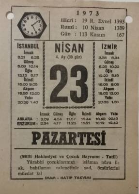 23 Nisan 1973 Takvim Yaprağı - Doğum Günü Hediyesi EFM(N)8120 - 2