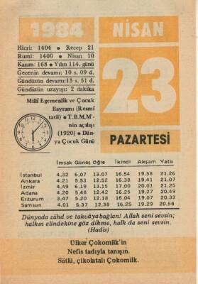 23 Nisan 1984 Takvim Yaprağı EFM(N)6202 - 1