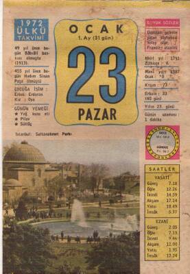 23 Ocak 1972 Takvim Yaprağı EFM(N)4607 - 1