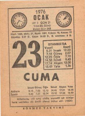 23 Ocak 1976 Takvim Yaprağı EFM(N)4824 - 1