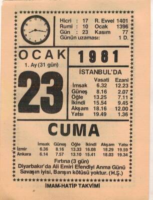 23 Ocak 1981 Takvim Yaprağı EFM(N)4669 - 1