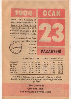 23 Ocak 1984 Takvim Yaprağı EFM(N)4762 - 1