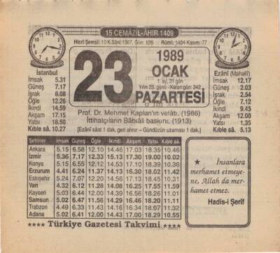 23 Ocak 1989 Takvim Yaprağı EFM(N)4731 - 1