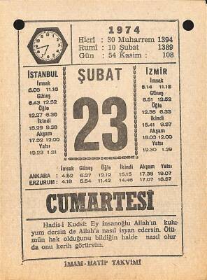 23 Şubat 1974 Takvim Yaprağı - Doğum Günü Hediyesi EFM(N)12309 - 1