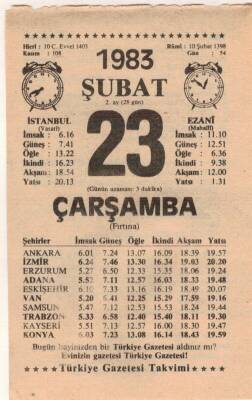 23 Şubat 1983 Takvim Yaprağı EFM(N)5403 - 1