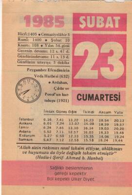 23 Şubat 1985 Takvim Yaprağı EFM(N)5149 - 1