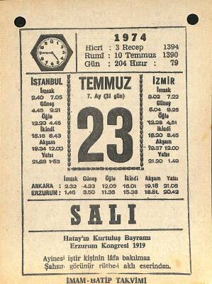 23 Temmuz 1974 Takvim Yaprağı - Doğum Günü Hediyesi EFM(N)12108 - 1