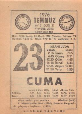 23 Temmuz 1976 Takvim Yaprağı EFM(N)2104 - 1