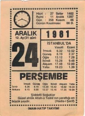 24 Aralık 1981 Takvim Yaprağı EFM(N)4429 - 3