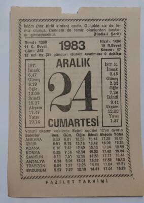 24 Aralık 1983 Takvim Yaprağı - Doğum Günü Hediyesi EFM(N)6878 - 1