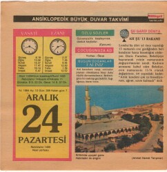 24 Aralık 1984 Takvim Yaprağı EFM(N)4090 - 3