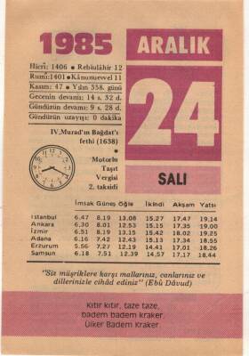 24 Aralık 1985 Takvim Yaprağı EFM(N)4121 - 3