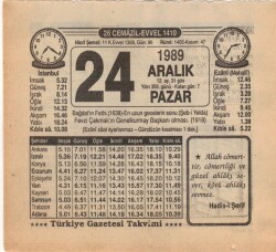 24 Aralık 1989 Takvim Yaprağı EFM(N)4214 - 3