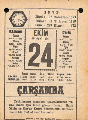 24 Ekim 1973 Takvim Yaprağı - Doğum Günü Hediyesi EFM(N)10606 - 4