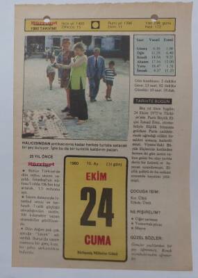 24 Ekim 1980 Takvim Yaprağı - Doğum Günü Hediyesi EFM(N)7090 - 1