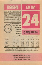 24 Ekim 1984 Takvim Yaprağı EFM(N)3025 - 3