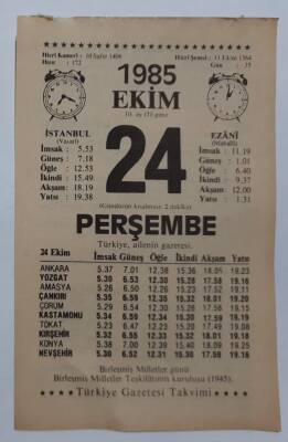 24 Ekim 1985 Takvim Yaprağı - Doğum Günü Hediyesi EFM(N)6669 - 1