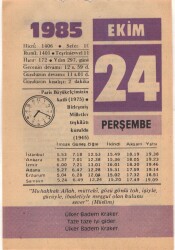 24 Ekim 1985 Takvim Yaprağı EFM(N)3056 - 1