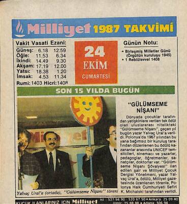 24 Ekim 1987 Resimli Takvim Yaprağı - Doğum Günü Hediyesi EFM(N)10522 - 4