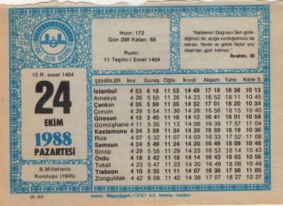 24 Ekim 1988 Takvim Yaprağı EFM(N)3210 - 3