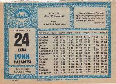 24 Ekim 1988 Takvim Yaprağı EFM(N)3210 - 1