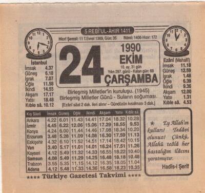 24 Ekim 1990 Takvim Yaprağı EFM(N)3149 - 3