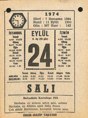 24 Eylül 1974 Takvim Yaprağı - Doğum Günü Hediyesi EFM(N)12349 - 1