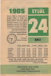 24 Eylül 1985 Takvim Yaprağı EFM(N)2828 - 4