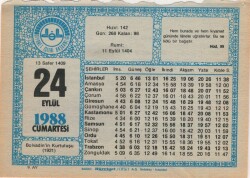 24 Eylül 1988 Takvim Yaprağı EFM(N)2913 - 3