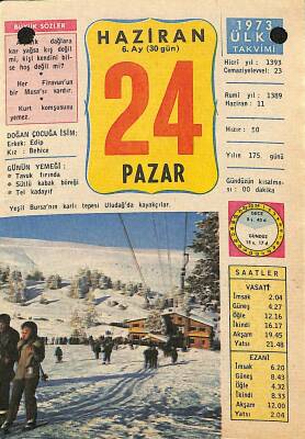 24 Haziran 1973 Takvim Yaprağı - Doğum Günü Hediyesi EFM(N)12369 - 1