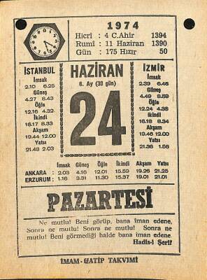 24 Haziran 1974 Takvim Yaprağı - Doğum Günü Hediyesi EFM(N)12137 - 1