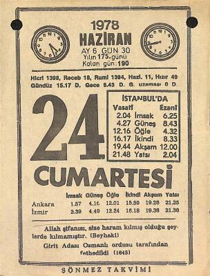 24 Haziran 1978 Takvim Yaprağı - Doğum Günü Hediyesi EFM(N)12544 - 1