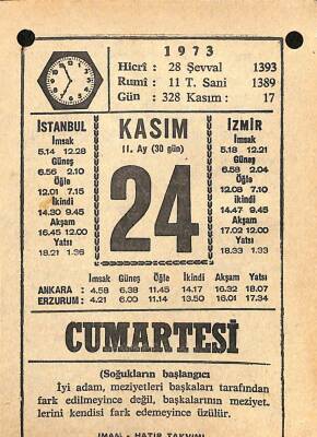 24 Kasım 1973 Takvim Yaprağı - Doğum Günü Hediyesi EFM(N)10726 - 4