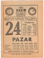 24 Kasım 1974 Takvim Yaprağı EFM(N)3334 - 3