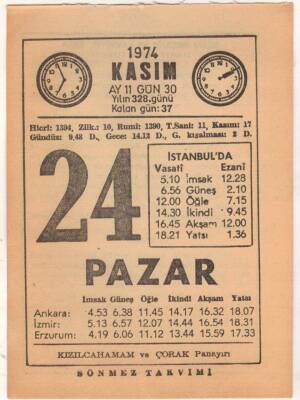 24 Kasım 1974 Takvim Yaprağı EFM(N)3334 - 1