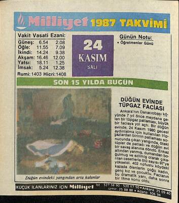 24 Kasım 1987 Takvim Yaprağı - Doğum Günü Hediyesi EFM(N)11855 - 1