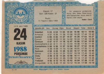 24 Kasım 1988 Takvim Yaprağı EFM(N)3454 - 3