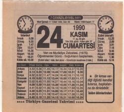 24 Kasım 1990 Takvim Yaprağı EFM(N)3938 - 3