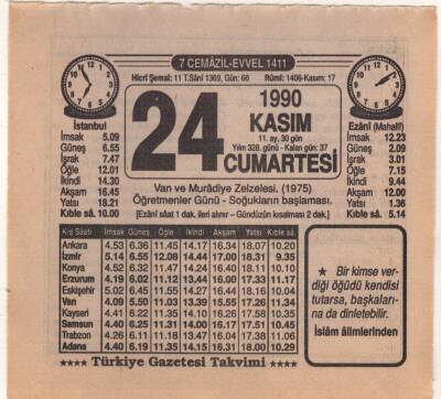 24 Kasım 1990 Takvim Yaprağı EFM(N)3938 - 2