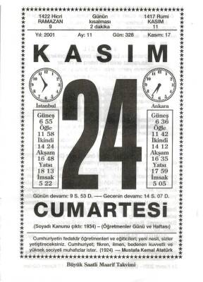 24 Kasım 2001 Takvim Yaprağı Doğum Günü Hediyesi EFM(N)4026 - 1