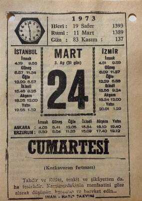 24 Mart 1973 Takvim Yaprağı - Doğum Günü Hediyesi EFM(N)8090 - 2