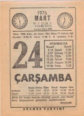 24 Mart 1976 Takvim Yaprağı EFM(N)5965 - 2