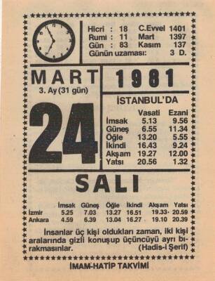 24 Mart 1981 Takvim Yaprağı EFM(N)6025 - 3