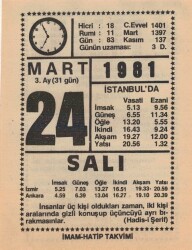 24 Mart 1981 Takvim Yaprağı EFM(N)6025 - 1