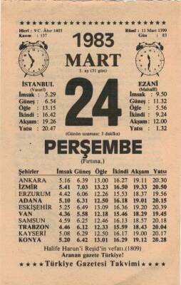 24 Mart 1983 Takvim Yaprağı EFM(N)5841 - 2