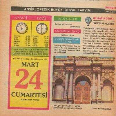 24 Mart 1984 Takvim Yaprağı EFM(N)5810 - 3