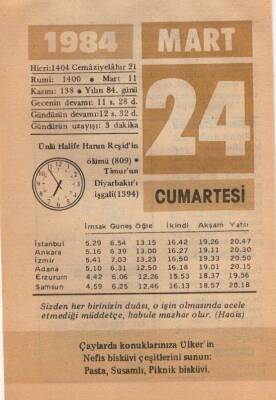 24 Mart 1984 Takvim Yaprağı EFM(N)6087 - 3